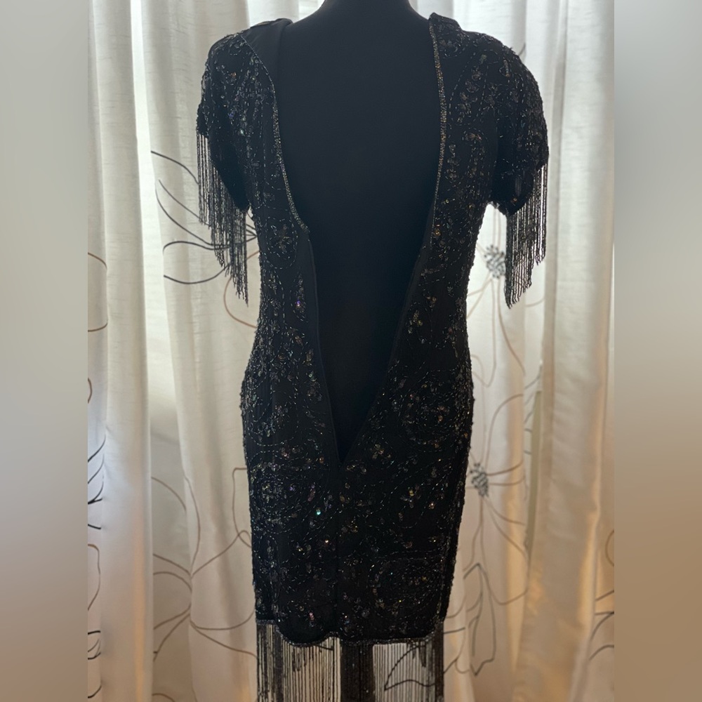Vintage Cocktail Dress Silk Sequin Beaded - Picture 5 of 15